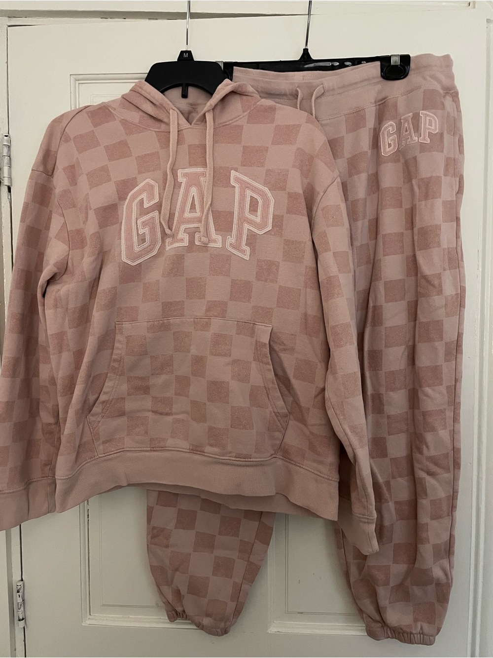 Gap Pink Checkered Matching Set Hoodie Sweatshirt & Sweatpants Size XL